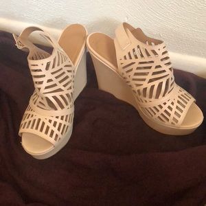 Laser cut nude wedges